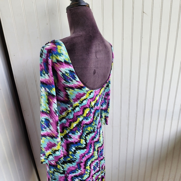 Joyous & Free Dress Colorful Tie Dye Print Bead Boat Neck Boho Strerch Jersey XS - Picture 9 of 14